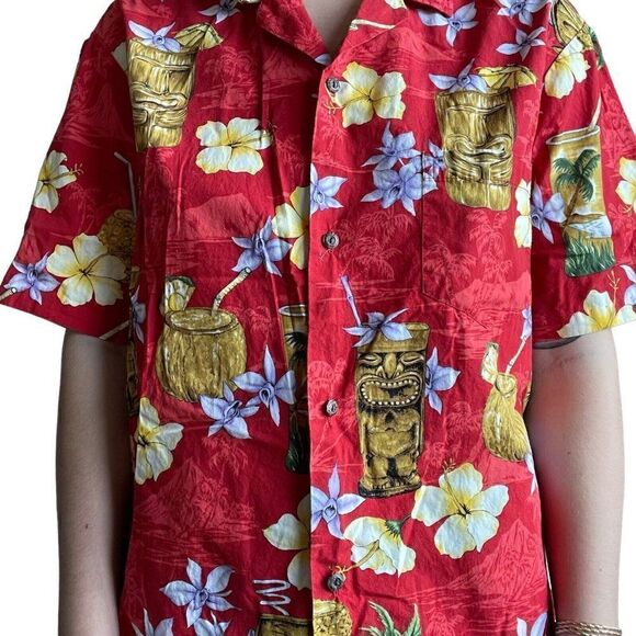 Vintage 90s Mens Royal Creations Hawaiian Floral Tropical Tiki Button Down Sz M - Picture 8 of 10